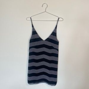 Shona Joy black and white striped sheer spaghetti strap tunic or short dress
